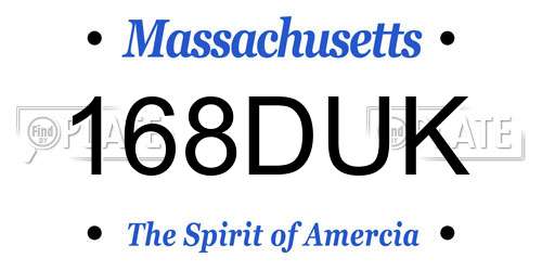 168DUK Massachusetts License Plate