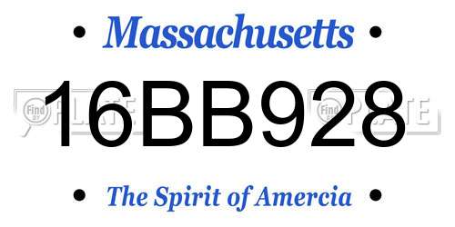 16BB928 Massachusetts License Plate