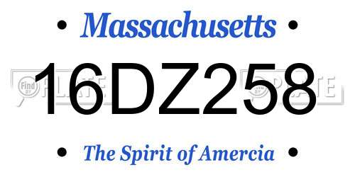 16DZ258 Massachusetts License Plate