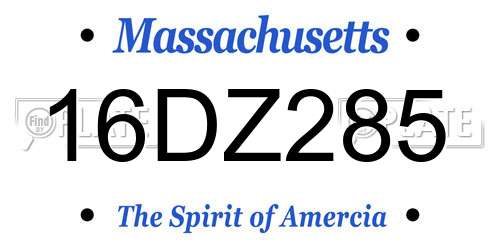 16DZ285 Massachusetts License Plate