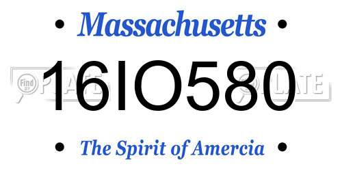 16IO580 Massachusetts License Plate
