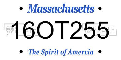 16OT255 Massachusetts License Plate