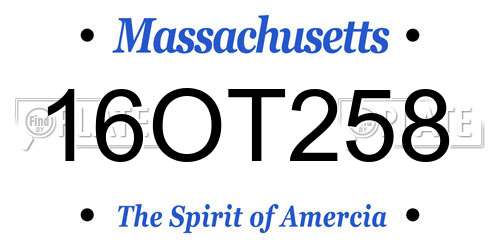 16OT258 Massachusetts License Plate
