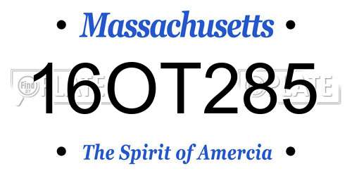 16OT285 Massachusetts License Plate