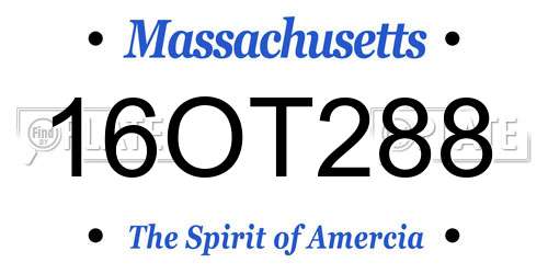 16OT288 Massachusetts License Plate