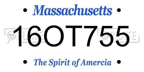 16OT755 Massachusetts License Plate
