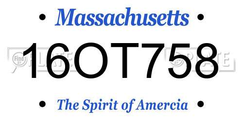 16OT758 Massachusetts License Plate