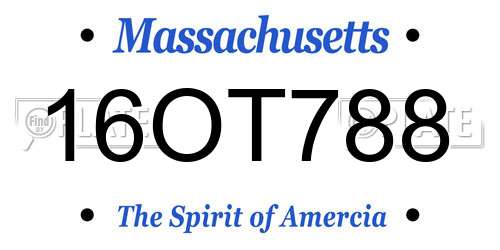 16OT788 Massachusetts License Plate