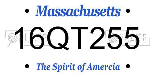 16QT255 Massachusetts License Plate