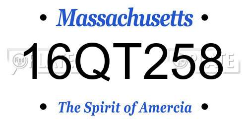 16QT258 Massachusetts License Plate