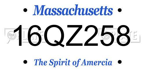 16QZ258 Massachusetts License Plate