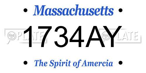 1734AY Massachusetts License Plate