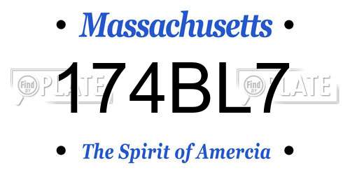 174BL7 Massachusetts License Plate