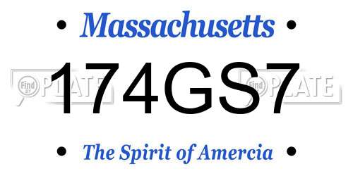 174GS7 Massachusetts License Plate