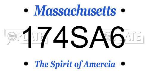 174SA6 Massachusetts License Plate