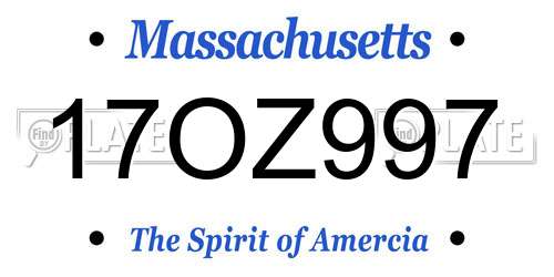 17OZ997 Massachusetts License Plate