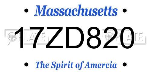 17ZD820 Massachusetts License Plate
