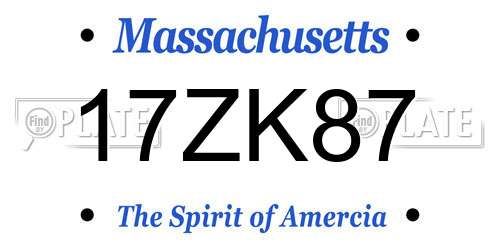 17ZK87 Massachusetts License Plate