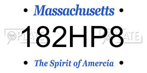 182HP8 Massachusetts License Plate