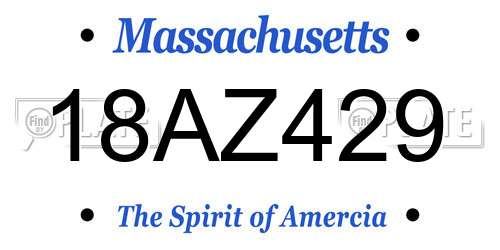 18AZ429 Massachusetts License Plate
