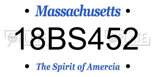 18BS452 Massachusetts License Plate
