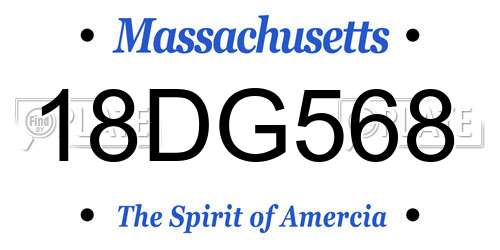 18DG568 Massachusetts License Plate