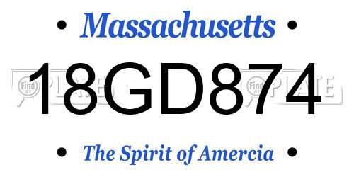 18GD874 Massachusetts License Plate