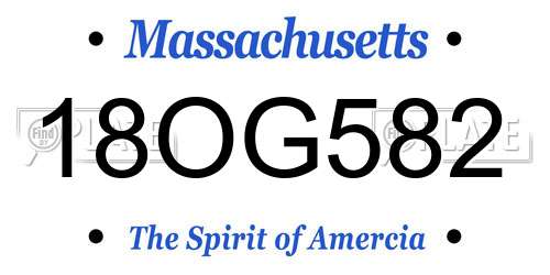 18OG582 Massachusetts License Plate