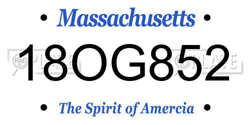 18OG852 Massachusetts License Plate