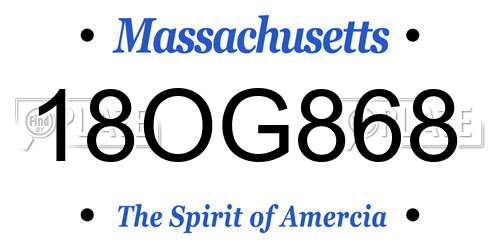 18OG868 Massachusetts License Plate