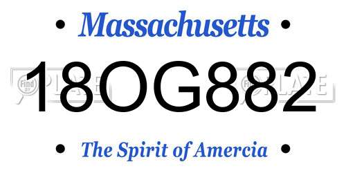 18OG882 Massachusetts License Plate