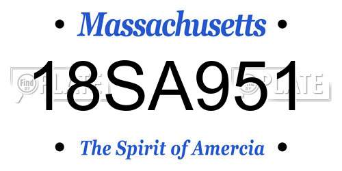 18SA951 Massachusetts License Plate