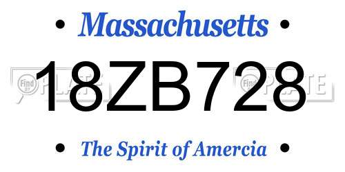 18ZB728 Massachusetts License Plate