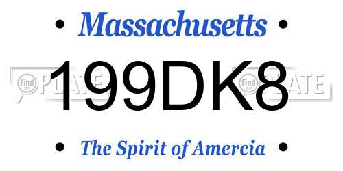 199DK8 Massachusetts License Plate