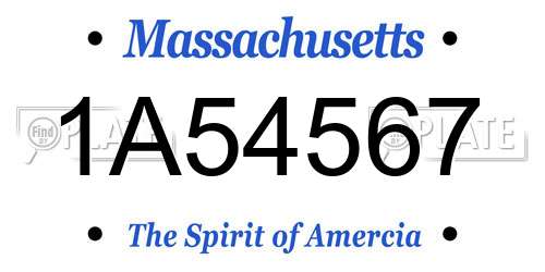 1A54567 Massachusetts License Plate
