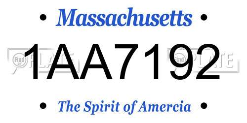 1AA7192 Massachusetts License Plate