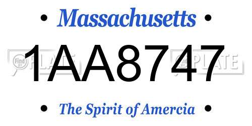 1AA8747 Massachusetts License Plate