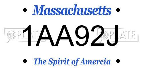 1AA92J Massachusetts License Plate