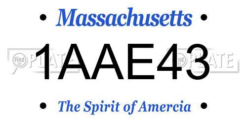 1AAE43 Massachusetts License Plate