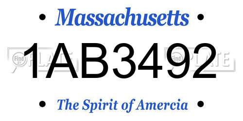 1AB3492 Massachusetts License Plate