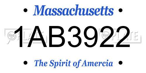1AB3922 Massachusetts License Plate