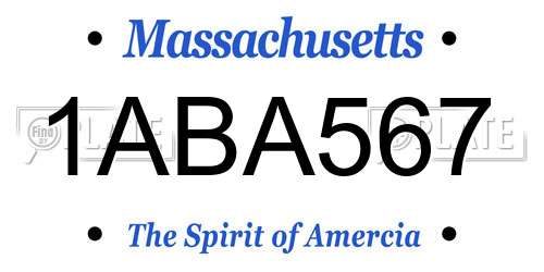 1ABA567 Massachusetts License Plate