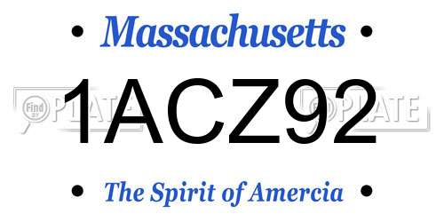 1ACZ92 Massachusetts License Plate