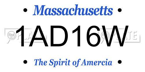 1AD16W Massachusetts License Plate