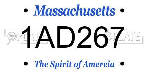 1AD267 Massachusetts License Plate