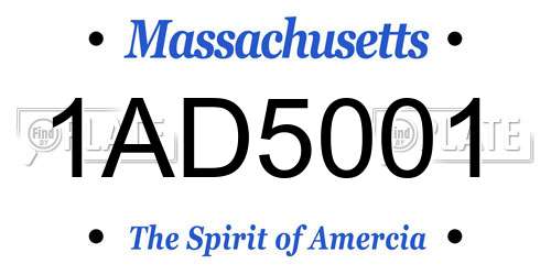 1AD5001 Massachusetts License Plate
