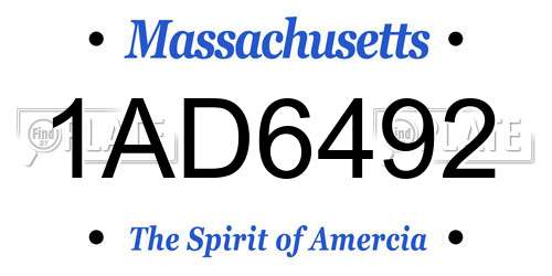 1AD6492 Massachusetts License Plate