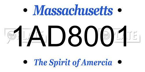 1AD8001 Massachusetts License Plate