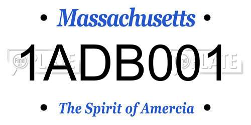 1ADB001 Massachusetts License Plate