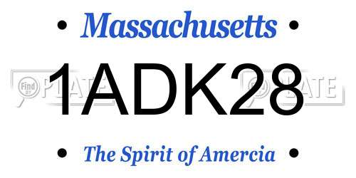 1ADK28 Massachusetts License Plate
